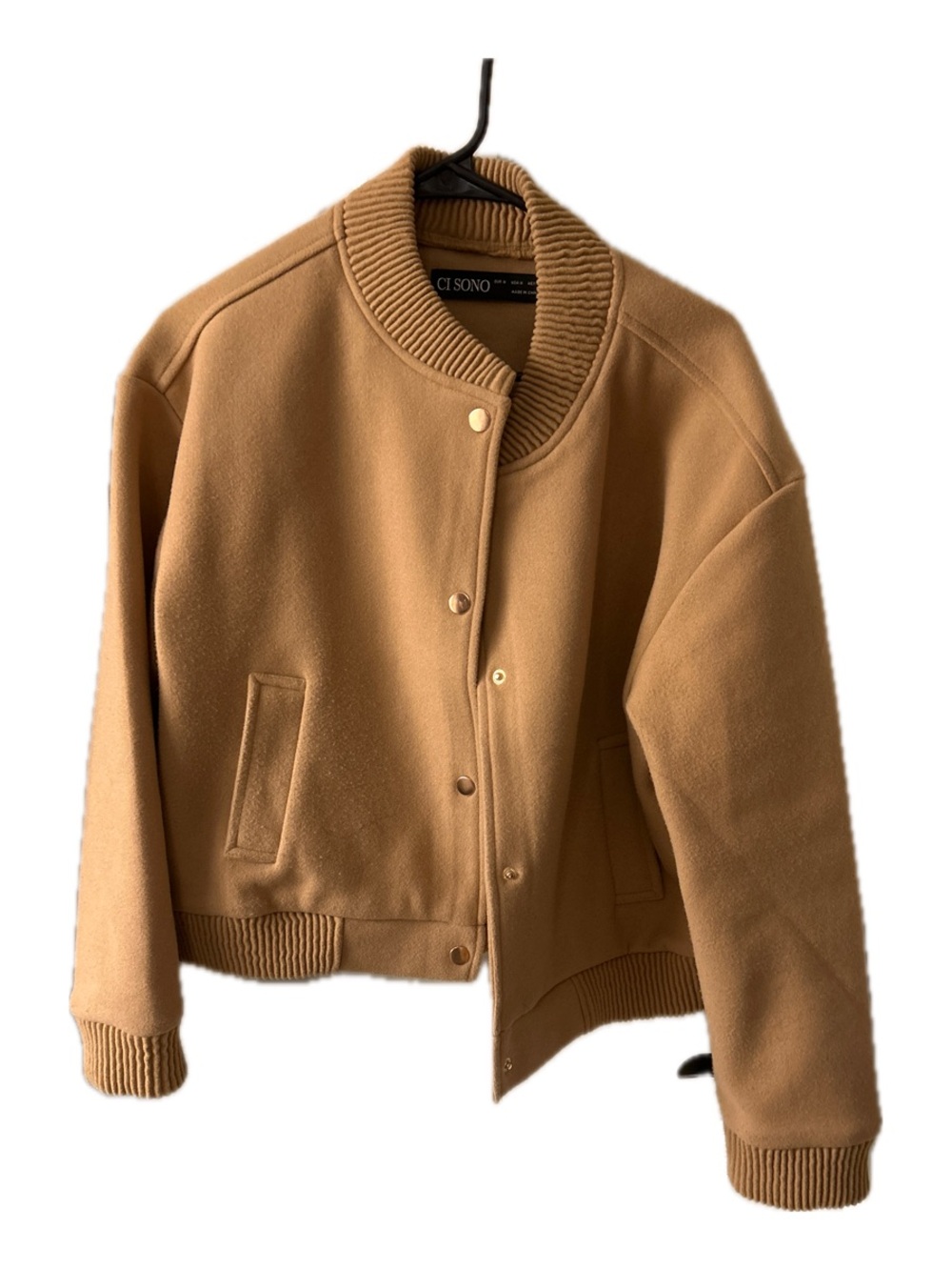 Ci Sono Camel/Tan Wool-Blend Bomber Jacket